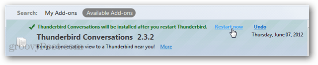 поново покрените тхундербирд након инсталирања додатка