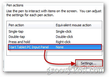 Configuración del panel de entrada de Tablet PC