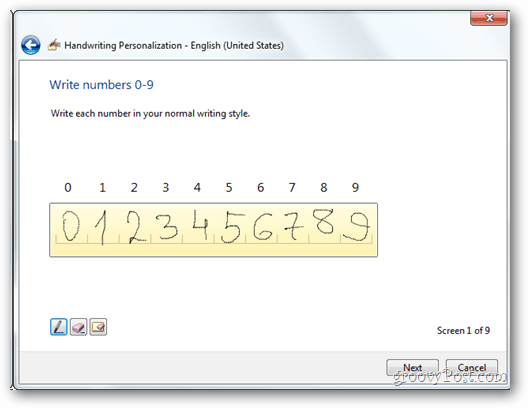 escribir números del 0 al 9