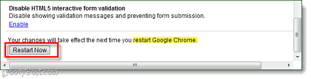 reinicie o chrome para salvar as alterações