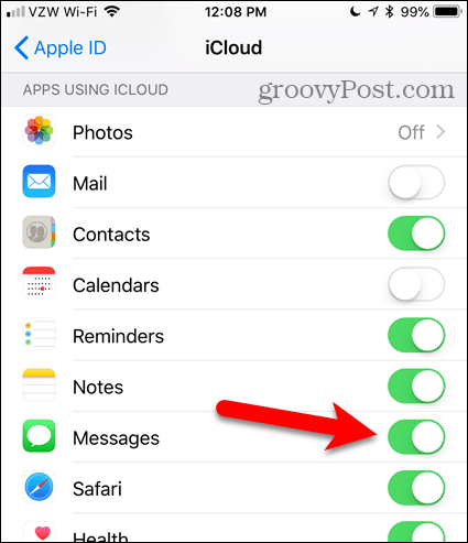 Attiva Messaggi su iCloud in iOS