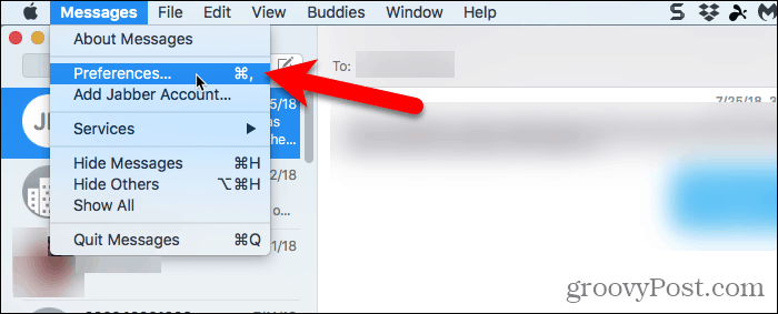 Vai a Messaggi> Preferenze in Messaggi su Mac