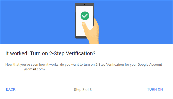 Googles tvåstegsverifiering aktiv