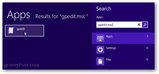 apri gpedit dalla ricerca di win 8