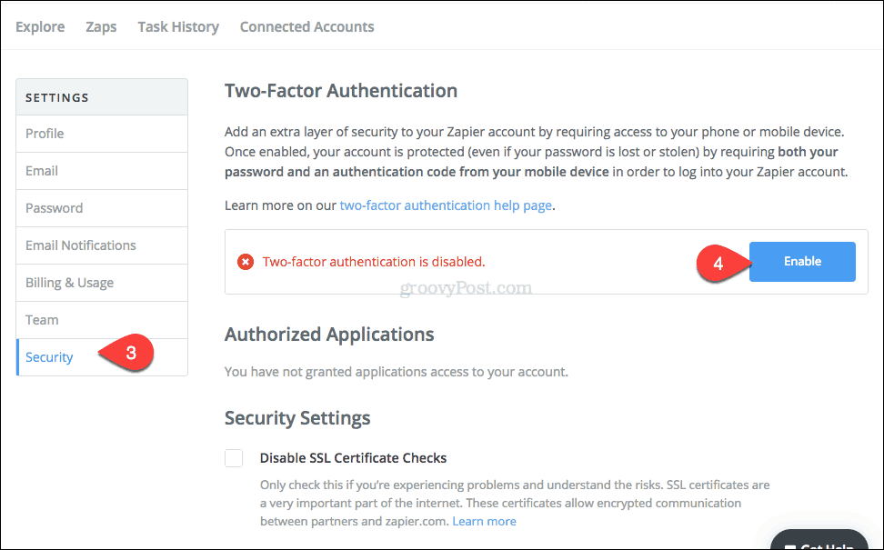 zapier-2FA تمكين