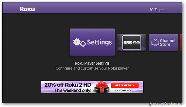 Configurações do Roku