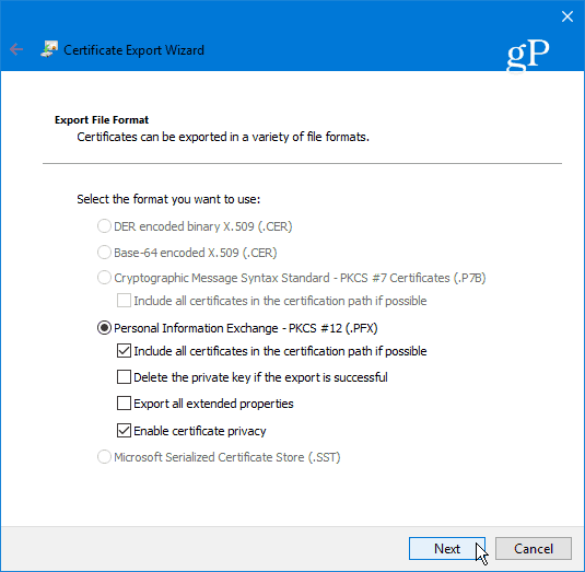 Izvoz formata datoteke EFS