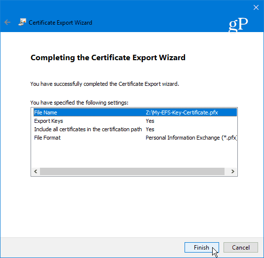 15 Schließen Sie den Zertifikatsexport-Assistenten ab
