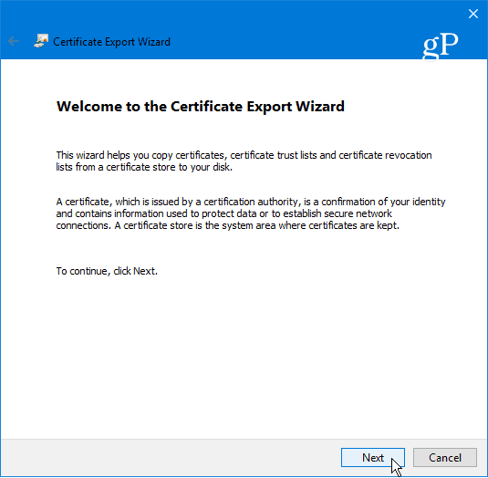 Čarobnjak za izvoz 10 certifikata