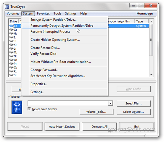 Descriptografar permanentemente a partição / unidade do sistema