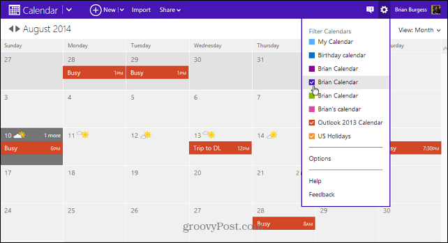 Outlook.com Agenda