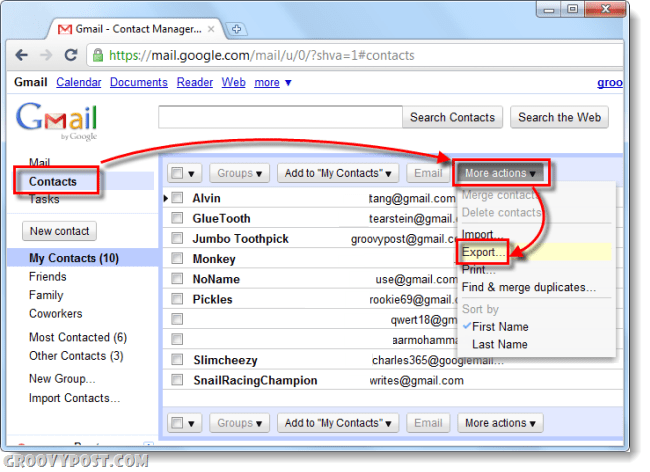 ส่งออกที่อยู่ติดต่อ Gmail จำนวนมากขึ้น
