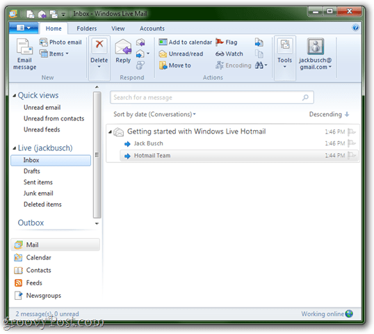 เรียกใช้ Windows Live Mail