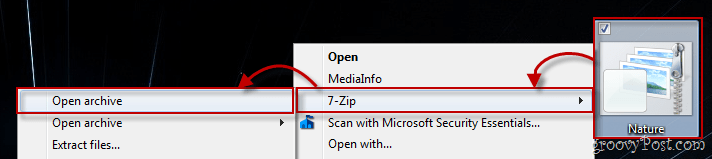 Windows 7 contextmenu met 7-zip