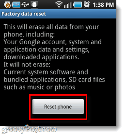 android factory reset phone button