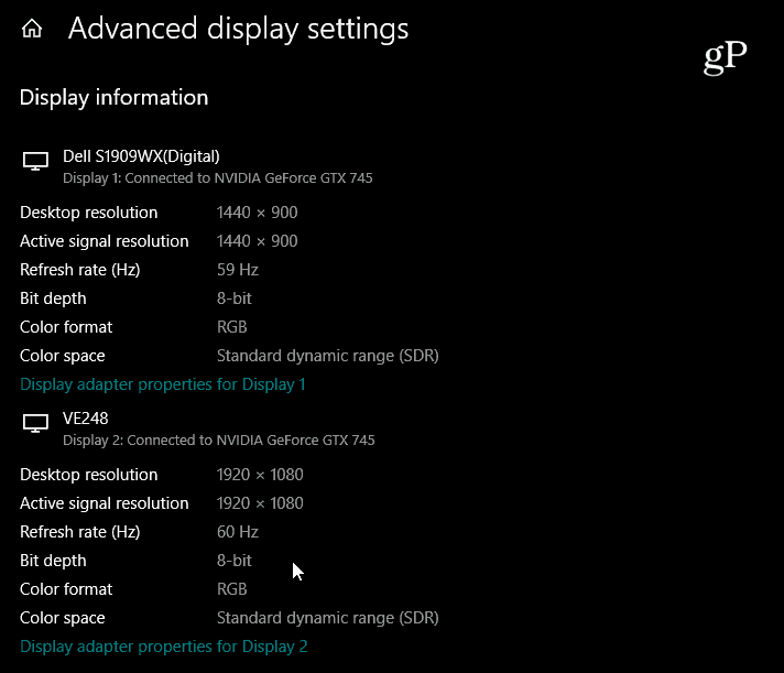 Avancerede skærmindstillinger Windows 10