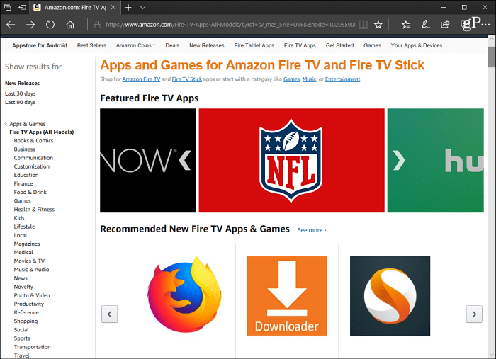 Apps Fire TV Amazonサイト