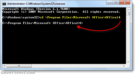 перейдіть cmd до папки office 14 2010 у Windows 7