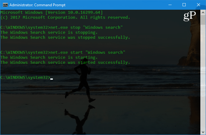 Kommando Stop Windows Search Service
