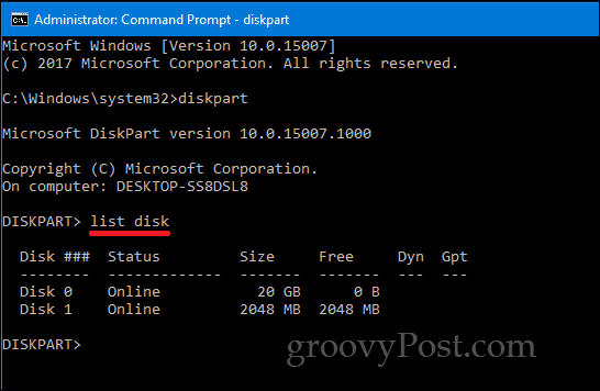DiskPart Windows 10 -komento