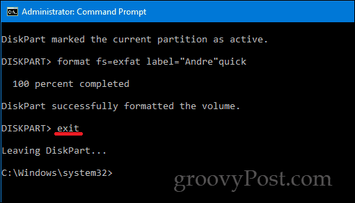 DiskPart Windows 10 -komento