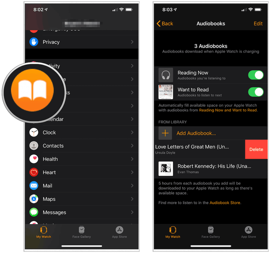 Audiolivros do Apple Watch