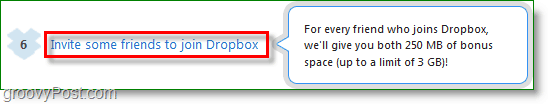 Знімок екрана Dropbox - заробляйте місце, запрошуючи друзів