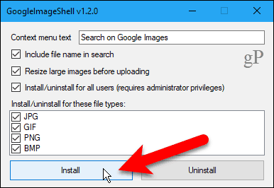 Кликнете върху Инсталиране в GoogleImageShell