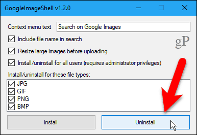 Кликнете върху Деинсталиране в GoogleImageShell