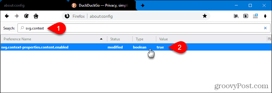 Clique duas vezes na preferência svg.context