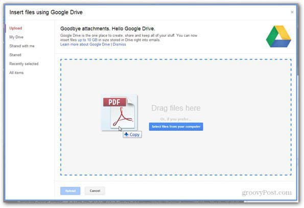 invia utilizzando google drive seleziona il file