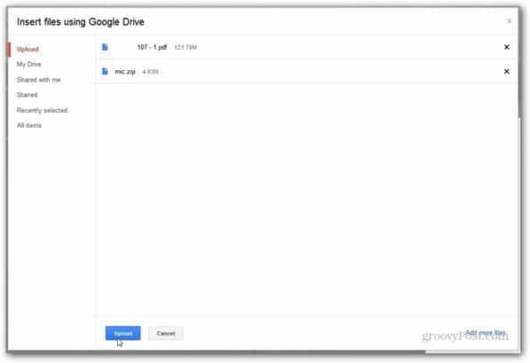 send ved å laste opp Google Drive