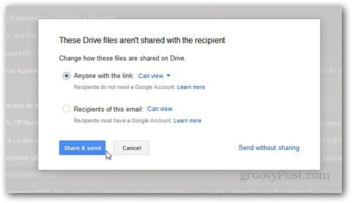 sende ved hjelp av rettigheter til Google Drive