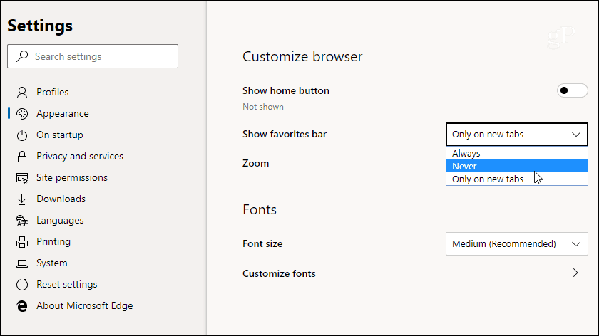 Apariencia de configuración de borde de cromo