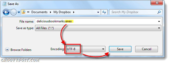 Speichern Sie die Editor-Datei als .enex mit utf-8-Codierung