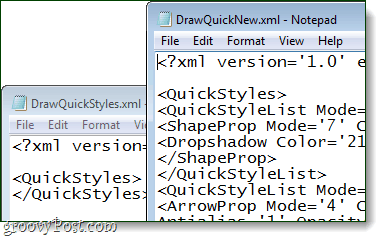 เปิดทั้งไฟล์ xml เก่าและใหม่ในแผ่นจดบันทึก