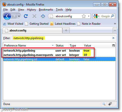 Firefox-skærmbillede - aktiver pipelining af firefox-netværk for at øge sidehastighedshastigheden