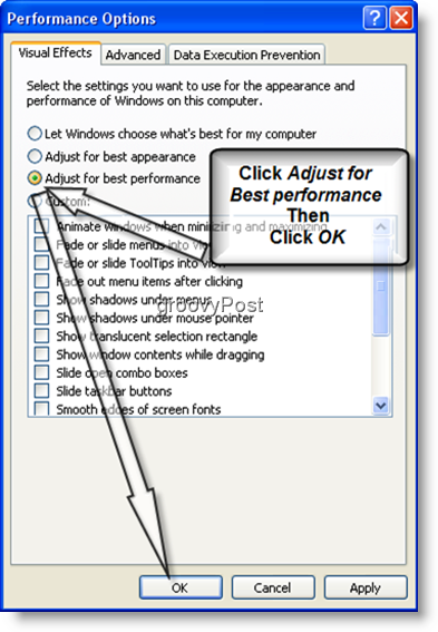 Windows XP Adjust pentru cele mai bune performanțe