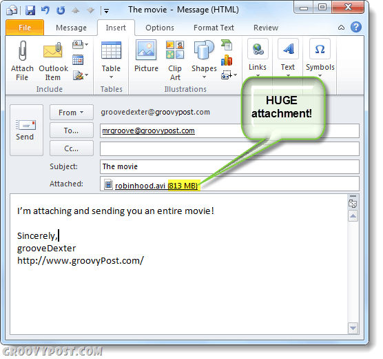 ส่งไฟล์ขนาดใหญ่พร้อม outlook