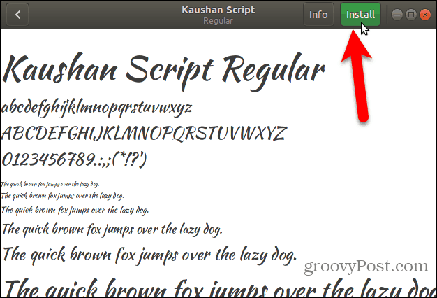 फ़ॉन्ट्स व्यूअर में इंस्टॉल पर क्लिक करें