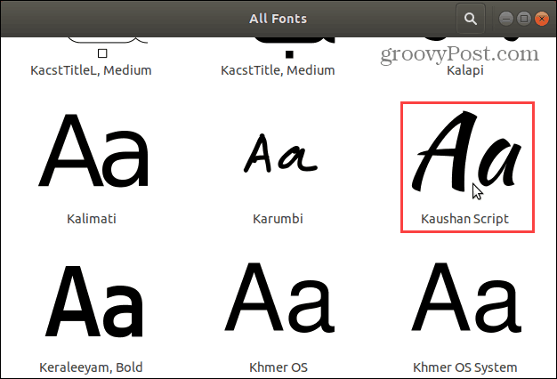 सभी फ़ॉन्ट्स सूची में फ़ॉन्ट