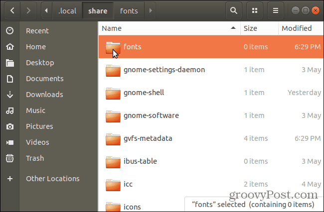 Nautilus में फ़ॉन्ट्स फ़ोल्डर