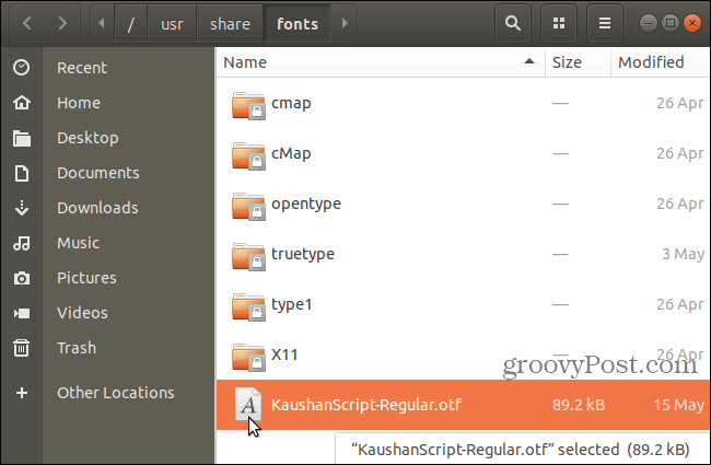 फॉन्ट को / usr / शेयर / फोंट फ़ोल्डर में पेस्ट करें