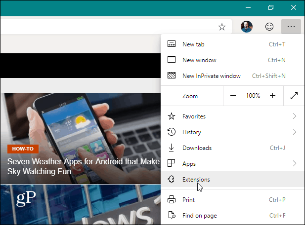 Chromium Edge Menüsü