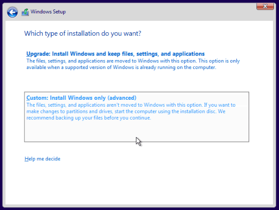 Instalación personalizada de Win10