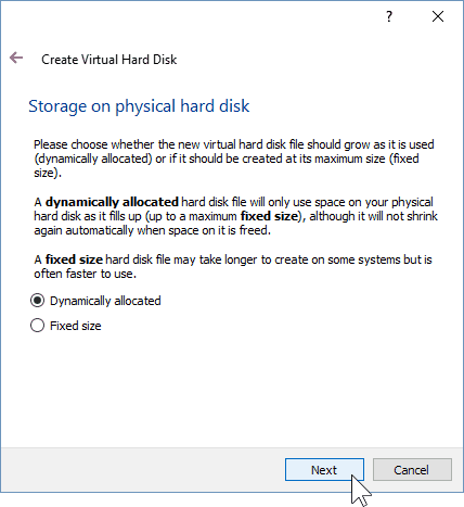 06 Bestäm typ av lagring för VM (Windows 10-installation)