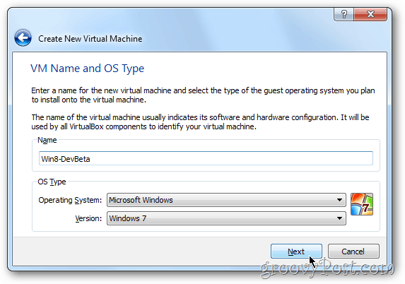 A VirtualBox válassza a Windows 8 alkalmazást