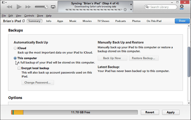 Backup para o iTunes