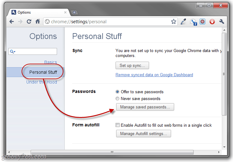 administrere gemte chrom-adgangskoder