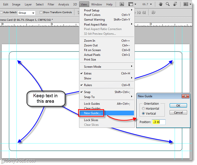 guias internos de cartão de visita para photoshop